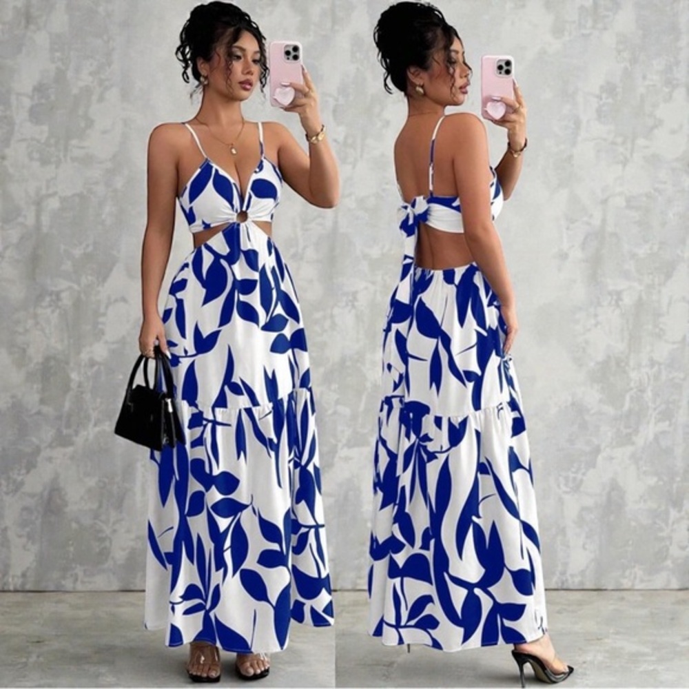 NEW Women's Women's Backless Cut Out Spaghetti Strap Maxi Floral Dress Small